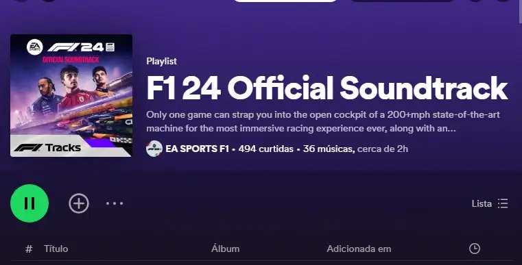 EA Sports F1 24 lista de  músivas