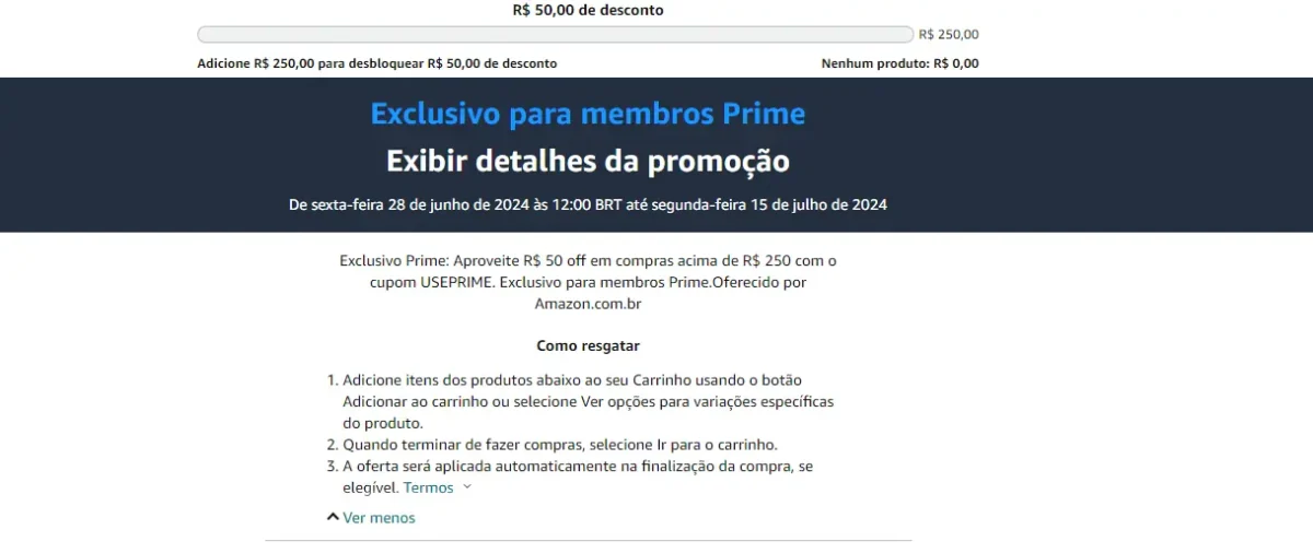 oferta prime day 2024 descontos 250 desconto 50