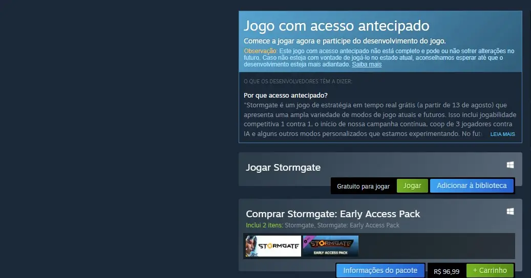 jogo stormgate adicionar steam gratis